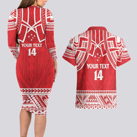 Samoa Rugby Custom Couples Matching Long Sleeve Bodycon Dress and Hawaiian Shirt Toa Samoa Pacific Sporty Red - Polynesian Pride