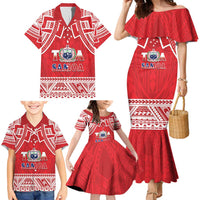 Samoa Rugby Custom Family Matching Mermaid Dress and Hawaiian Shirt Toa Samoa Pacific Sporty Red - Polynesian Pride