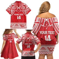 Samoa Rugby Custom Family Matching Off Shoulder Short Dress and Hawaiian Shirt Toa Samoa Pacific Sporty Red - Polynesian Pride