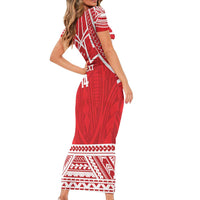 Samoa Rugby Custom Short Sleeve Bodycon Dress Toa Samoa Pacific Sporty Red - Polynesian Pride