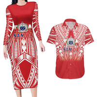 Toa Samoa Rugby Custom Couples Matching Long Sleeve Bodycon Dress and Hawaiian Shirt Samoa mo Samoa Polynesian Pacific Red - Polynesian Pride