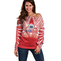 Toa Samoa Rugby Custom Off Shoulder Sweater Samoa mo Samoa Polynesian Pacific Red - Polynesian Pride