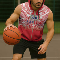 Toa Samoa Rugby Custom Sleeveless Zip Hoodie Samoa mo Samoa Polynesian Pacific Red - Polynesian Pride