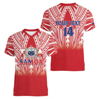 Toa Samoa Rugby Custom Women V-Neck T-Shirt Samoa mo Samoa Polynesian Pacific Red - Polynesian Pride