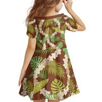 Brown Hawaii Plumeria Lei With Tropical Leaves Family Matching Off The Shoulder Long Sleeve Dress and Hawaiian Shirt LT14 - Polynesian Pride