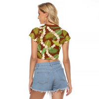 Brown Hawaii Plumeria Lei With Tropical Leaves Raglan Cropped T Shirt