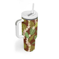Brown Hawaii Plumeria Lei With Tropical Leaves Tumbler With Handle LT14 - Polynesian Pride
