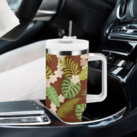 Brown Hawaii Plumeria Lei With Tropical Leaves Tumbler With Handle LT14 - Polynesian Pride