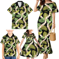 Black Hawaii Plumeria Lei With Tropical Leaves Family Matching Mermaid Dress and Hawaiian Shirt LT14 - Polynesian Pride