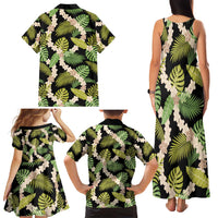 Black Hawaii Plumeria Lei With Tropical Leaves Family Matching Tank Maxi Dress and Hawaiian Shirt LT14 - Polynesian Pride