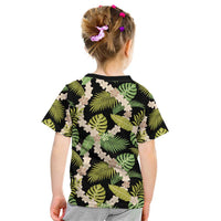Black Hawaii Plumeria Lei With Tropical Leaves Kid T Shirt