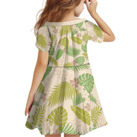 Beige Hawaii Plumeria Lei With Tropical Leaves Family Matching Long Sleeve Bodycon Dress and Hawaiian Shirt LT14 - Polynesian Pride
