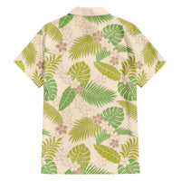 Beige Hawaii Plumeria Lei With Tropical Leaves Family Matching Off The Shoulder Long Sleeve Dress and Hawaiian Shirt LT14 - Polynesian Pride