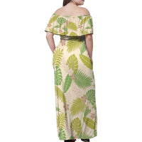 Beige Hawaii Plumeria Lei With Tropical Leaves Family Matching Off Shoulder Maxi Dress and Hawaiian Shirt LT14 - Polynesian Pride