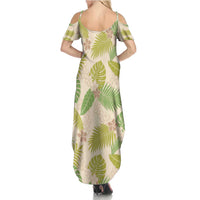 Beige Hawaii Plumeria Lei With Tropical Leaves Family Matching Summer Maxi Dress and Hawaiian Shirt LT14 - Polynesian Pride