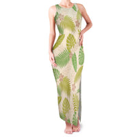 Beige Hawaii Plumeria Lei With Tropical Leaves Family Matching Tank Maxi Dress and Hawaiian Shirt LT14 Mom's Dress Beige - Polynesian Pride