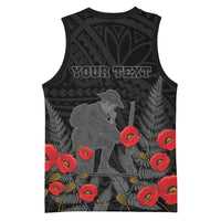 Personalised New Zealand ANZAC Day Basketball Jersey Lest We Forget Soldier Memorial