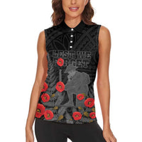 Personalised New Zealand ANZAC Day Women Sleeveless Polo Shirt Lest We Forget Soldier Memorial LT15 - Polynesian Pride