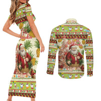 Hawaiian Santa Aloha Pineapple Christmas Couples Matching Short Sleeve Bodycon Dress and Long Sleeve Button Shirt Mele Kalikimaka - Polynesian Pride