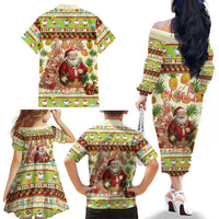 Hawaiian Santa Aloha Pineapple Christmas Family Matching Off The Shoulder Long Sleeve Dress and Hawaiian Shirt Mele Kalikimaka LT15 - Polynesian Pride