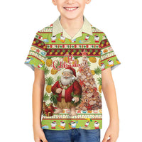 Hawaiian Santa Aloha Pineapple Christmas Family Matching Off Shoulder Short Dress and Hawaiian Shirt Mele Kalikimaka LT15 Son's Shirt Cream - Polynesian Pride