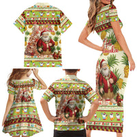 Hawaiian Santa Aloha Pineapple Christmas Family Matching Short Sleeve Bodycon Dress and Hawaiian Shirt Mele Kalikimaka LT15 - Polynesian Pride