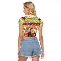 Hawaiian Santa Aloha Pineapple Christmas Raglan Cropped T Shirt Mele Kalikimaka - Polynesian Pride