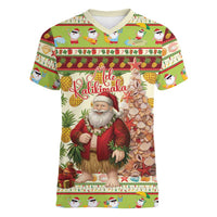 Hawaiian Santa Aloha Pineapple Christmas Women V-Neck T-Shirt Mele Kalikimaka - Polynesian Pride