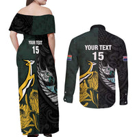 New Zealand and South Africa Rugby Custom Couples Matching Off Shoulder Maxi Dress and Long Sleeve Button Shirt Silver Fern With Springboks LT15 - Polynesian Pride