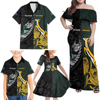 New Zealand and South Africa Rugby Custom Family Matching Off Shoulder Maxi Dress and Hawaiian Shirt Silver Fern With Springboks LT15 - Polynesian Pride
