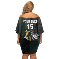 New Zealand and South Africa Rugby Custom Family Matching Off Shoulder Short Dress and Hawaiian Shirt Silver Fern With Springboks LT15 - Polynesian Pride