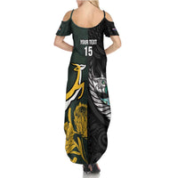 New Zealand and South Africa Rugby Custom Family Matching Summer Maxi Dress and Hawaiian Shirt Silver Fern With Springboks LT15 - Polynesian Pride