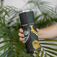 New Zealand and South Africa Rugby Custom Skinny Tumbler Silver Fern With Springboks LT15 - Polynesian Pride