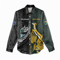 New Zealand and South Africa Rugby Custom Women Casual Shirt Silver Fern With Springboks LT15 - Polynesian Pride