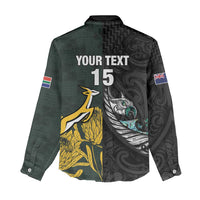 New Zealand and South Africa Rugby Custom Women Casual Shirt Silver Fern With Springboks LT15 - Polynesian Pride