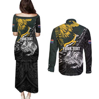 New Zealand and South Africa Rugby Personalised Couples Matching Puletasi and Long Sleeve Button Shirt Maori Kiwi With Springboks LT15 - Polynesian Pride