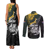 New Zealand and South Africa Rugby Personalised Couples Matching Tank Maxi Dress and Long Sleeve Button Shirt Maori Kiwi With Springboks LT15 - Polynesian Pride
