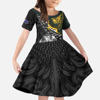 New Zealand and South Africa Rugby Personalised Family Matching Tank Maxi Dress and Hawaiian Shirt Maori Kiwi With Springboks LT15 Daughter's Dress Black - Polynesian Pride