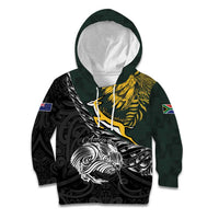 New Zealand and South Africa Rugby Personalised Kid Hoodie Maori Kiwi With Springboks LT15 Hoodie Black - Polynesian Pride