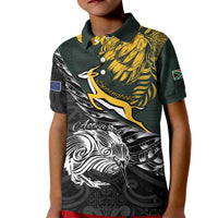 New Zealand and South Africa Rugby Personalised Kid Polo Shirt Maori Kiwi With Springboks LT15 Kid Black - Polynesian Pride