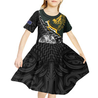 New Zealand and South Africa Rugby Personalised Kid Short Sleeve Dress Maori Kiwi With Springboks LT15 - Polynesian Pride