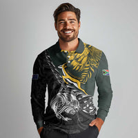 New Zealand and South Africa Rugby Personalised Long Sleeve Polo Shirt Maori Kiwi With Springboks LT15 - Polynesian Pride