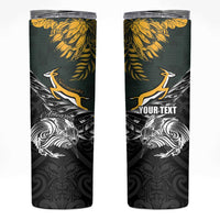 New Zealand and South Africa Rugby Personalised Skinny Tumbler Maori Kiwi With Springboks LT15 Black - Polynesian Pride