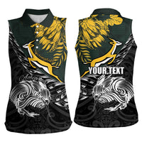 New Zealand and South Africa Rugby Personalised Women Sleeveless Polo Shirt Maori Kiwi With Springboks LT15 - Polynesian Pride