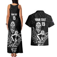 New Zealand Silver Fern Rugby Custom Couples Matching Tank Maxi Dress and Hawaiian Shirt Maori Tiki Black Version LT15 - Polynesian Pride