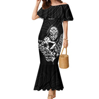 New Zealand Silver Fern Rugby Custom Family Matching Mermaid Dress and Hawaiian Shirt Maori Tiki Black Version LT15 Mom's Dress Black - Polynesian Pride