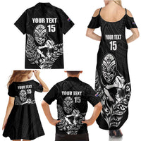 New Zealand Silver Fern Rugby Custom Family Matching Summer Maxi Dress and Hawaiian Shirt Maori Tiki Black Version LT15 - Polynesian Pride