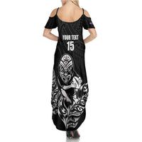 New Zealand Silver Fern Rugby Custom Family Matching Summer Maxi Dress and Hawaiian Shirt Maori Tiki Black Version LT15 - Polynesian Pride