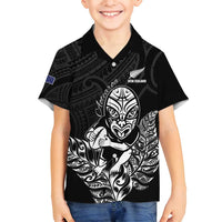 New Zealand Silver Fern Rugby Custom Family Matching Summer Maxi Dress and Hawaiian Shirt Maori Tiki Black Version LT15 Son's Shirt Black - Polynesian Pride
