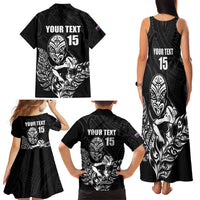 New Zealand Silver Fern Rugby Custom Family Matching Tank Maxi Dress and Hawaiian Shirt Maori Tiki Black Version LT15 - Polynesian Pride
